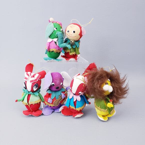 Vintage Napco Felt Flocked Animal Themed Tree Ornament Lot Rare Find 3" Tall - Picture 1 of 16